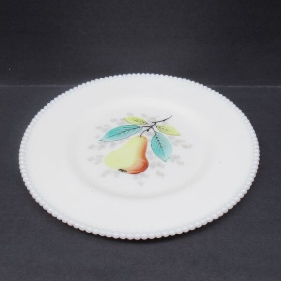 Westmoreland Milk Glass BEADED EDGE 10 1/4 Inch Hand Painted PEAR Plate - Picture 2 of 4